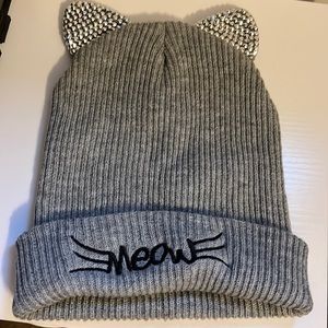 Adorable cat beanie with rhinestone embellishment